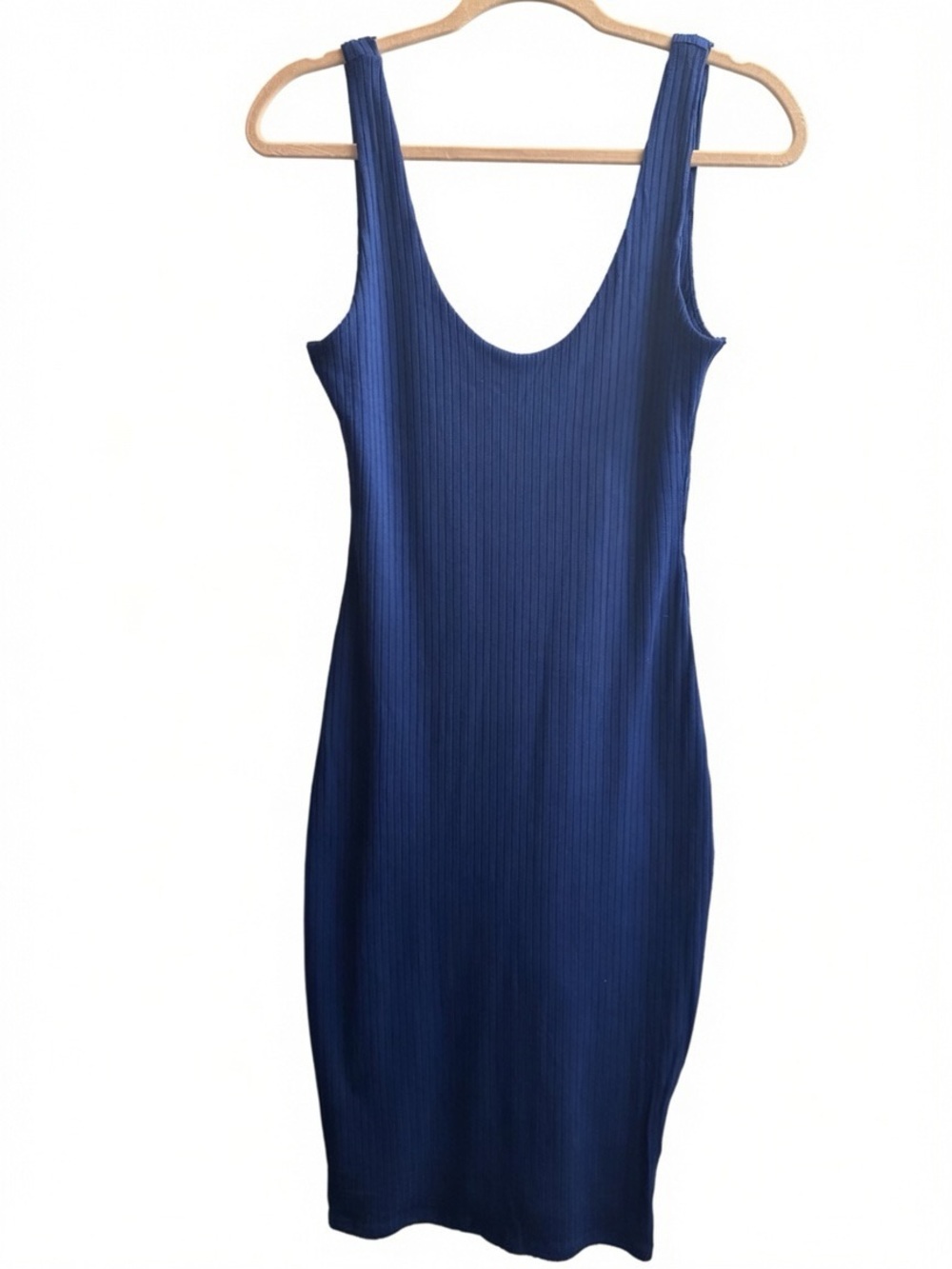 Heart Hips Navy Ribbed Scoop Midi Dress